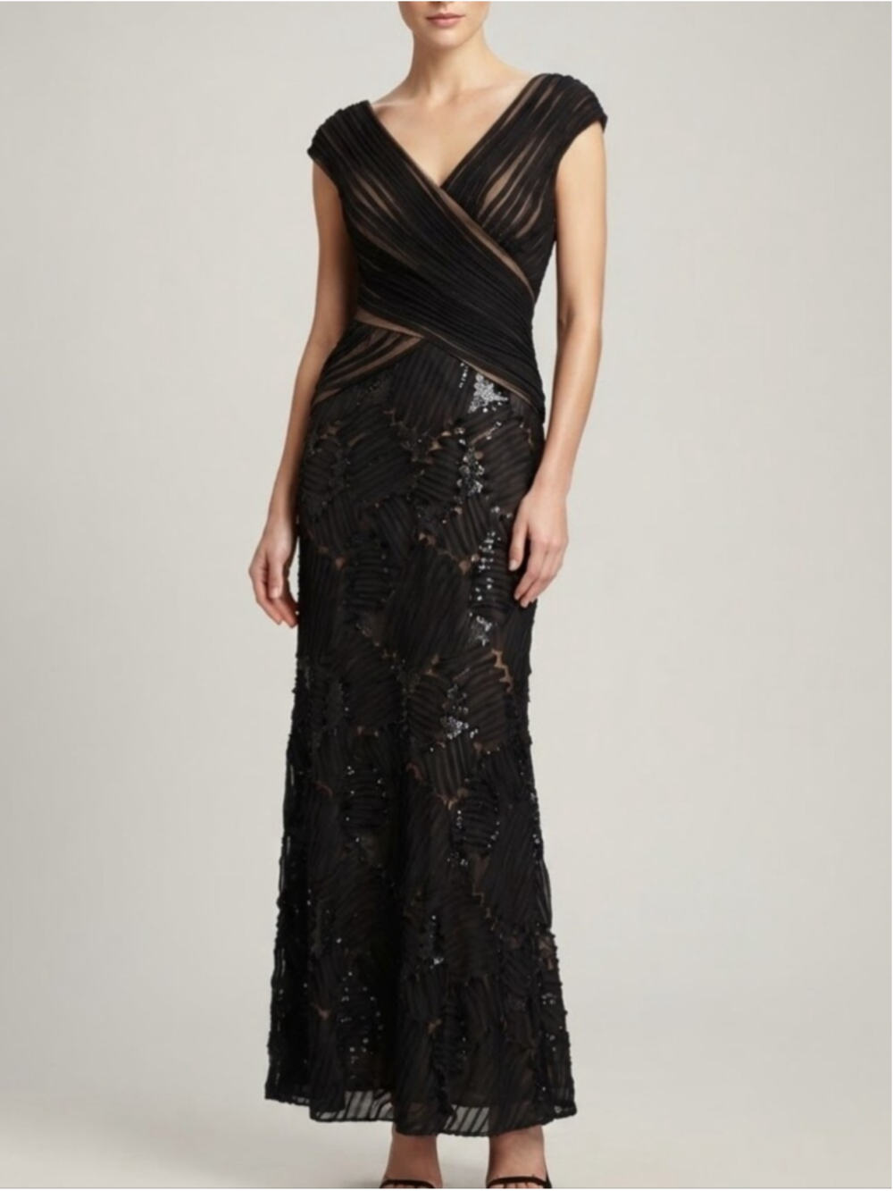 VTG Tadashi Shoji Formal Gown Dress Sz 6 Stretch Whimsigoth Dark Romantic Luxury